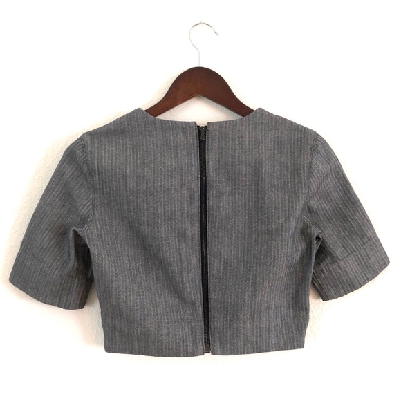 3x1 NYC Structured Zip Back Grey Cotton Crop Top - Picture 2 of 8